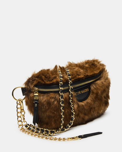 Steve Madden WYLDER Bag Brown Faux Fur Crossbody Women's Belt Handbag