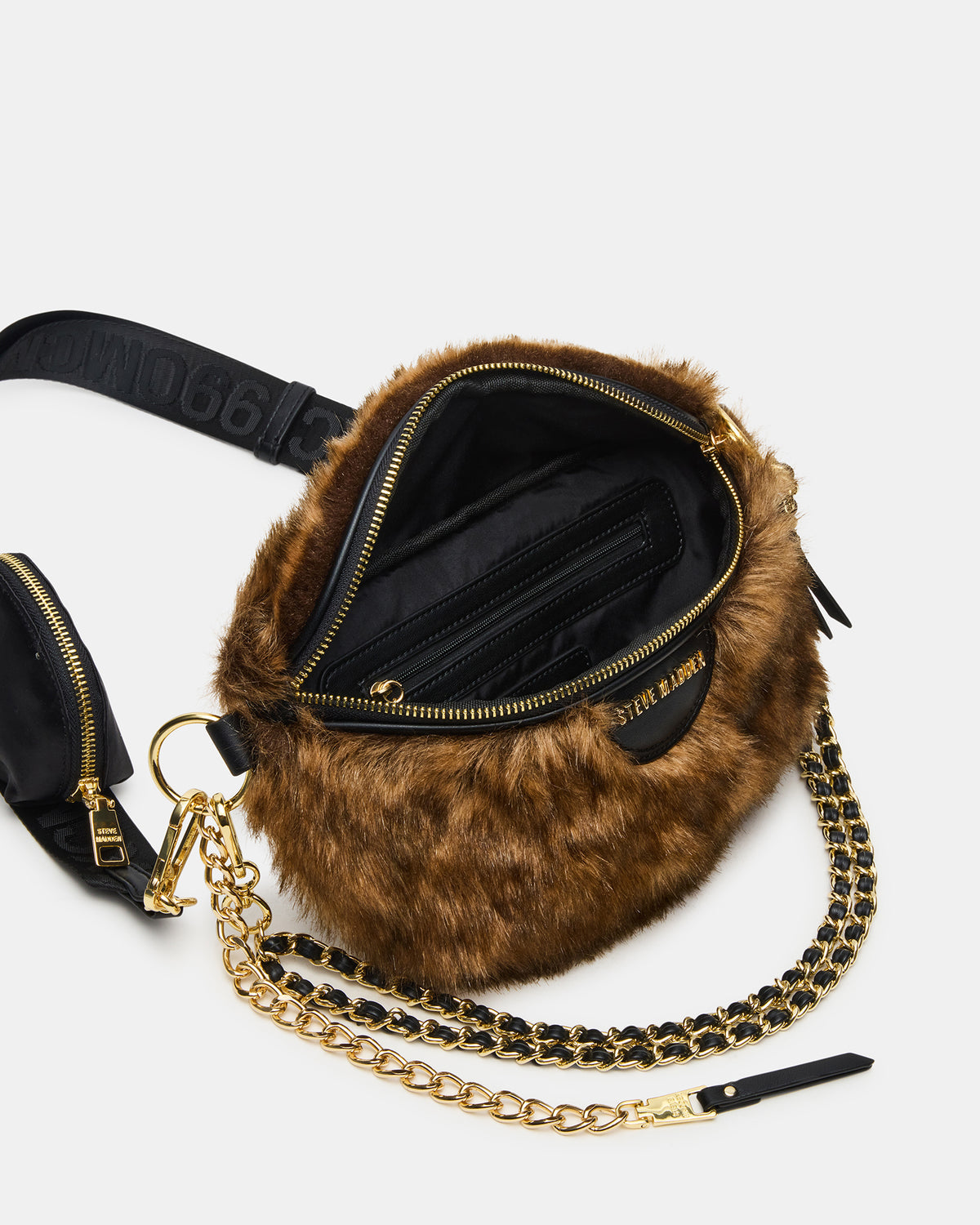 Steve Madden WYLDER Bag Brown Faux Fur Crossbody Women's Belt Handbag
