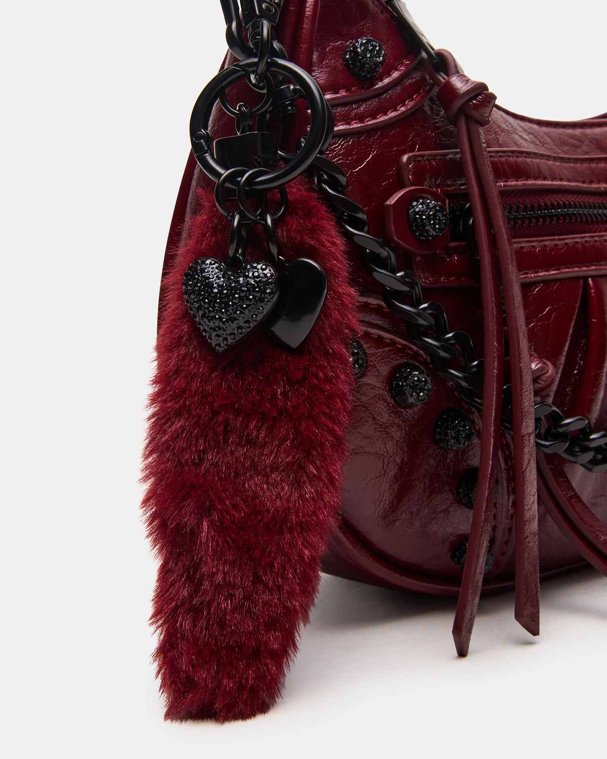 Steve Madden ERIKA Bag Wine Rhinestone Embellished Studded Crinkle Moto Crossbody Handbag