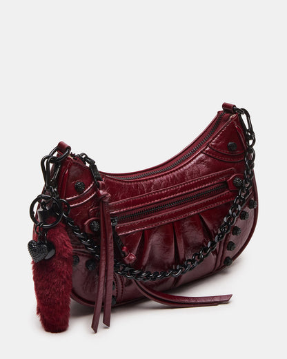 Steve Madden ERIKA Bag Wine Rhinestone Embellished Studded Crinkle Moto Crossbody Handbag