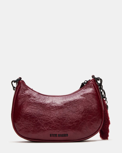 Steve Madden ERIKA Bag Wine Rhinestone Embellished Studded Crinkle Moto Crossbody Handbag