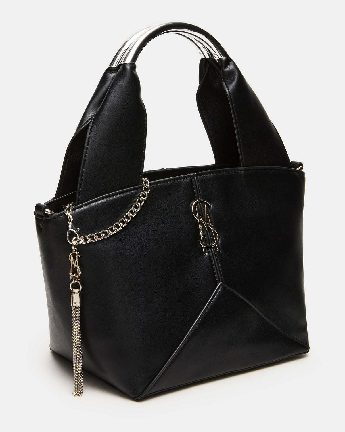 Steve Madden VIV Bag Black/Silver Top-Handle Hardware Embellished Handbag