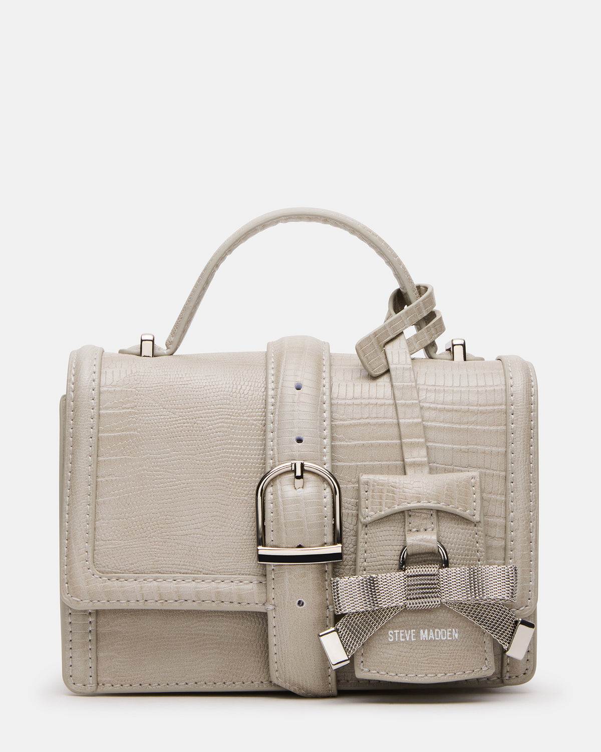 Steve Madden CLARK Bag Light Grey Structured Top-Handle Mini Handbag