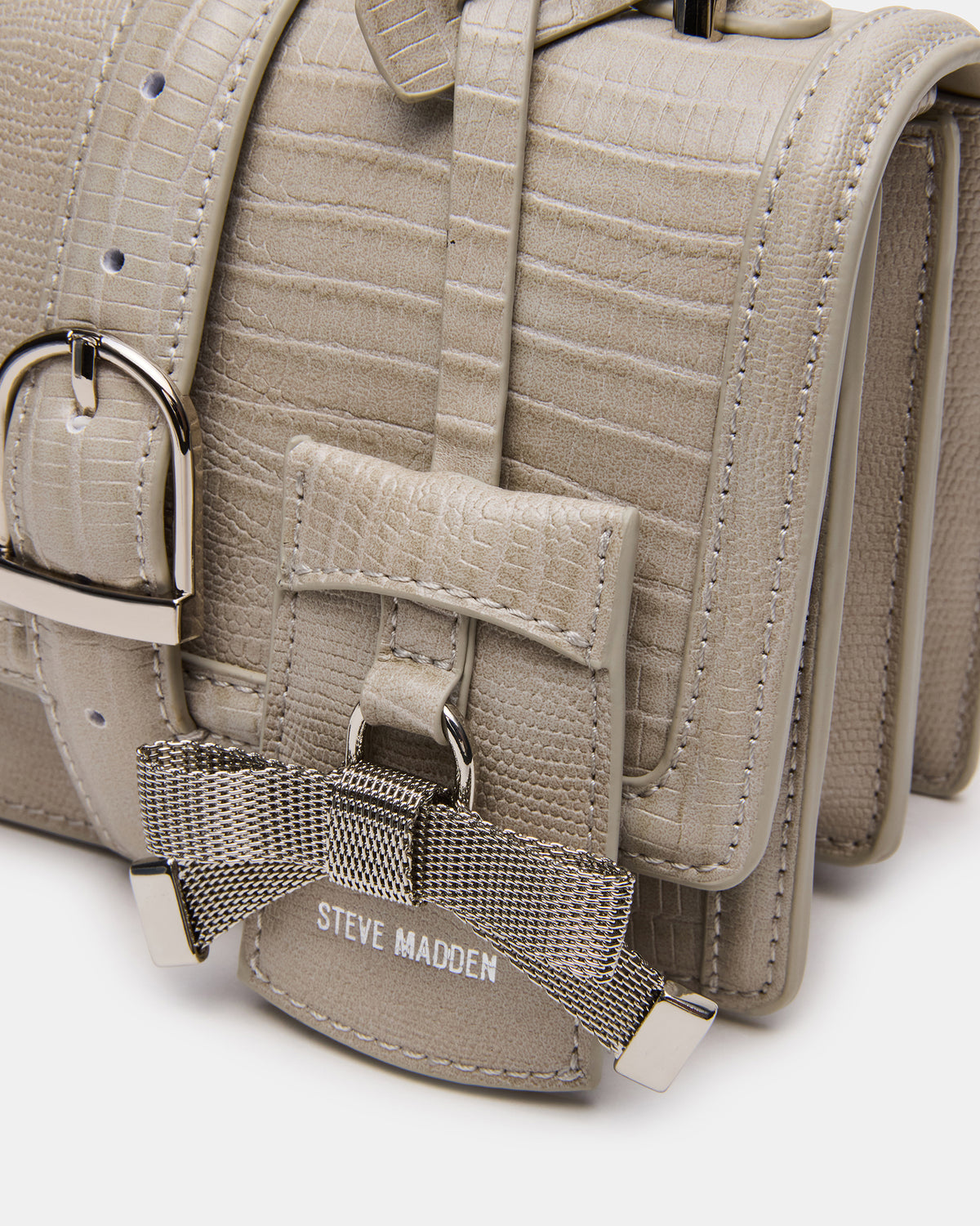 Steve Madden CLARK Bag Light Grey Structured Top-Handle Mini Handbag