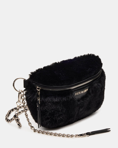 Steve Madden WYLDER Bag Black Faux Fur Crossbody Women's Belt Handbag