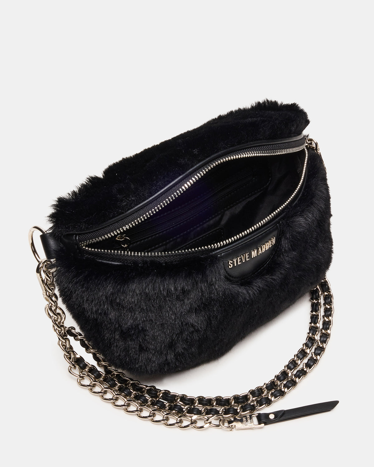 Steve Madden WYLDER Bag Black Faux Fur Crossbody Women's Belt Handbag