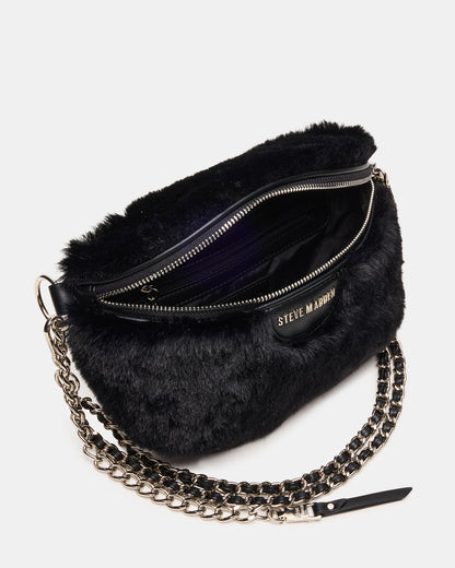 Steve Madden WYLDER Bag Black Faux Fur Crossbody Women's Belt Handbag