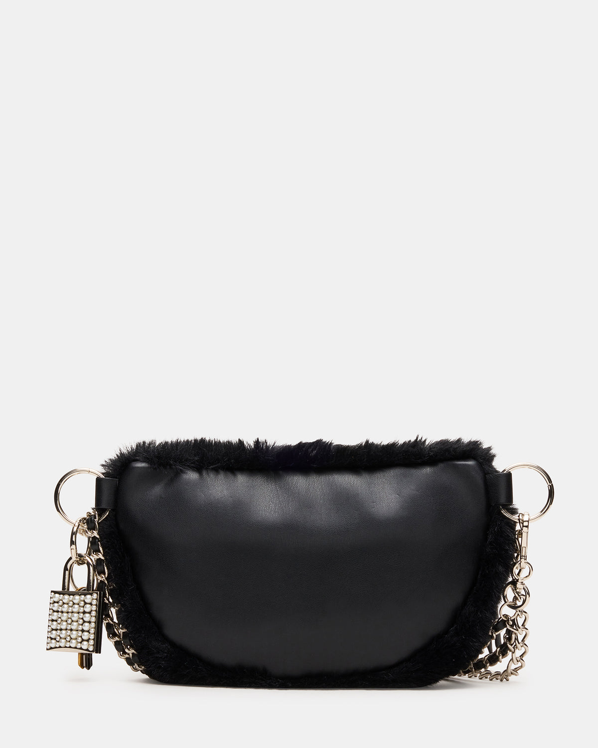 Steve Madden WYLDER Bag Black Faux Fur Crossbody Women's Belt Handbag