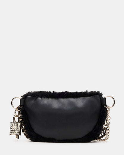 Steve Madden WYLDER Bag Black Faux Fur Crossbody Women's Belt Handbag