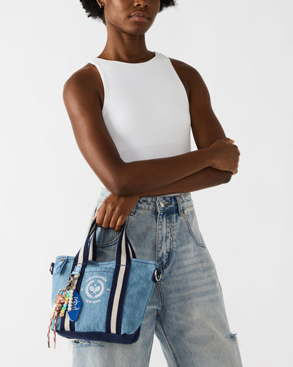 Steve Madden COLLEGE Bag Denim Top-Handle Crossbody Tote Handbag
