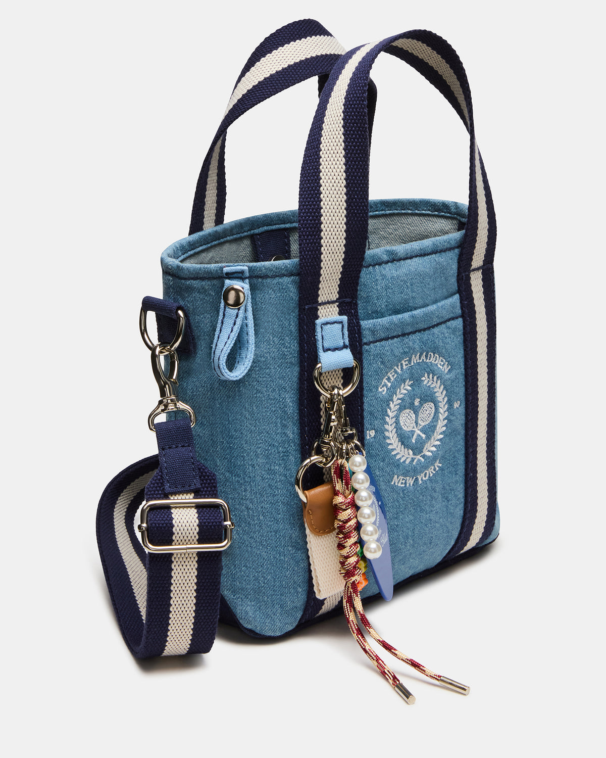 Steve Madden COLLEGE Bag Denim Top-Handle Crossbody Tote Handbag