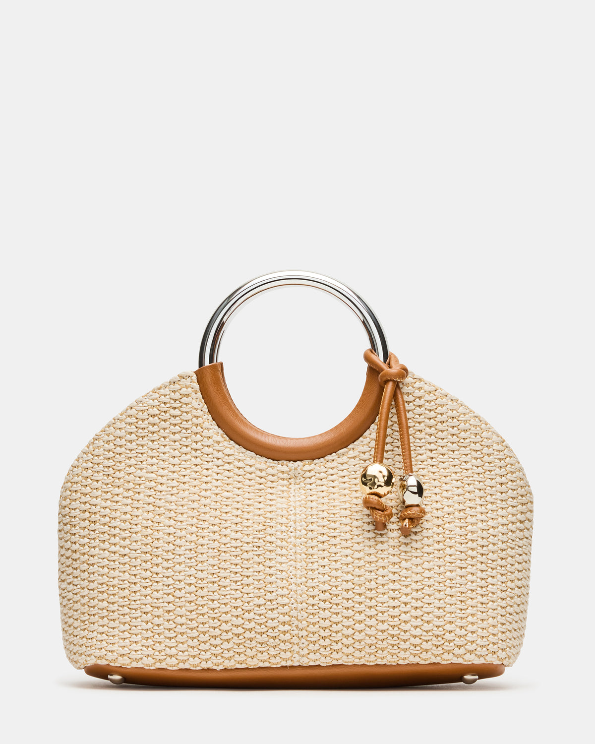 Steve Madden GEENA Straw Bag Light Natural Ring Top-Handle Crossbody Handbag