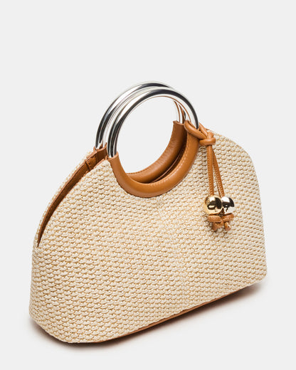 Steve Madden GEENA Straw Bag Light Natural Ring Top-Handle Crossbody Handbag