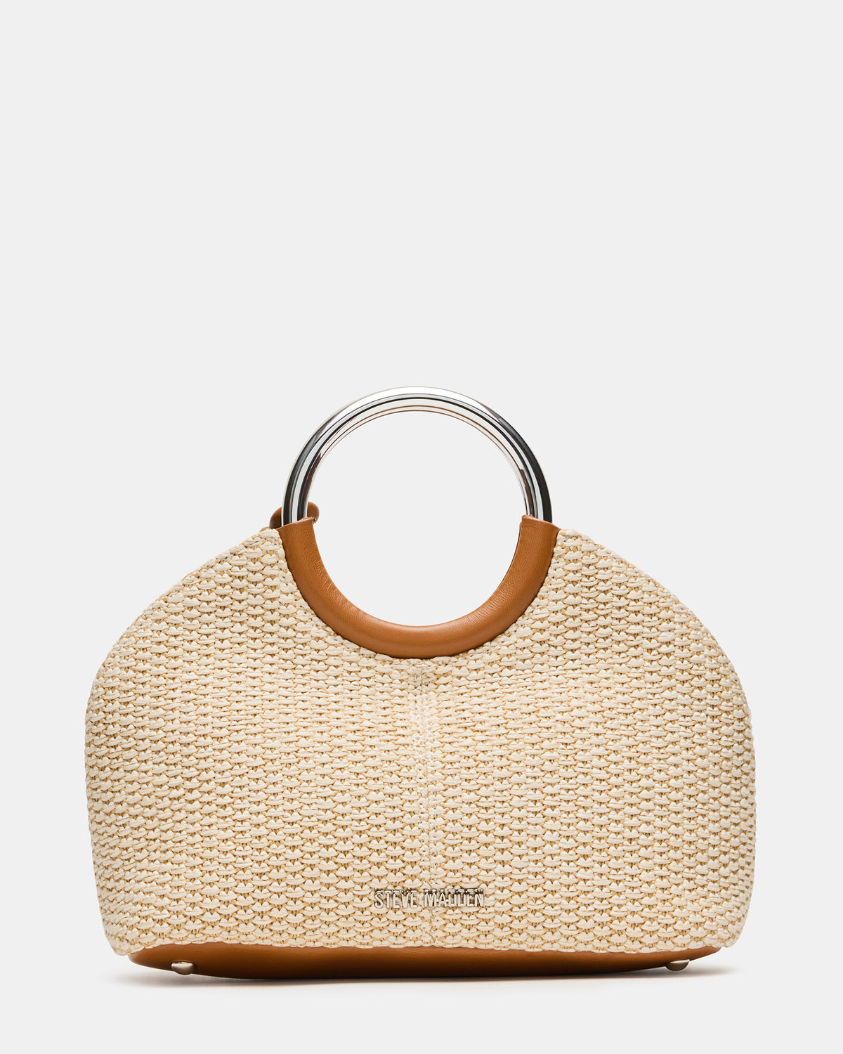 Steve Madden GEENA Straw Bag Light Natural Ring Top-Handle Crossbody Handbag