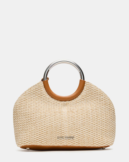 Steve Madden GEENA Straw Bag Light Natural Ring Top-Handle Crossbody Handbag