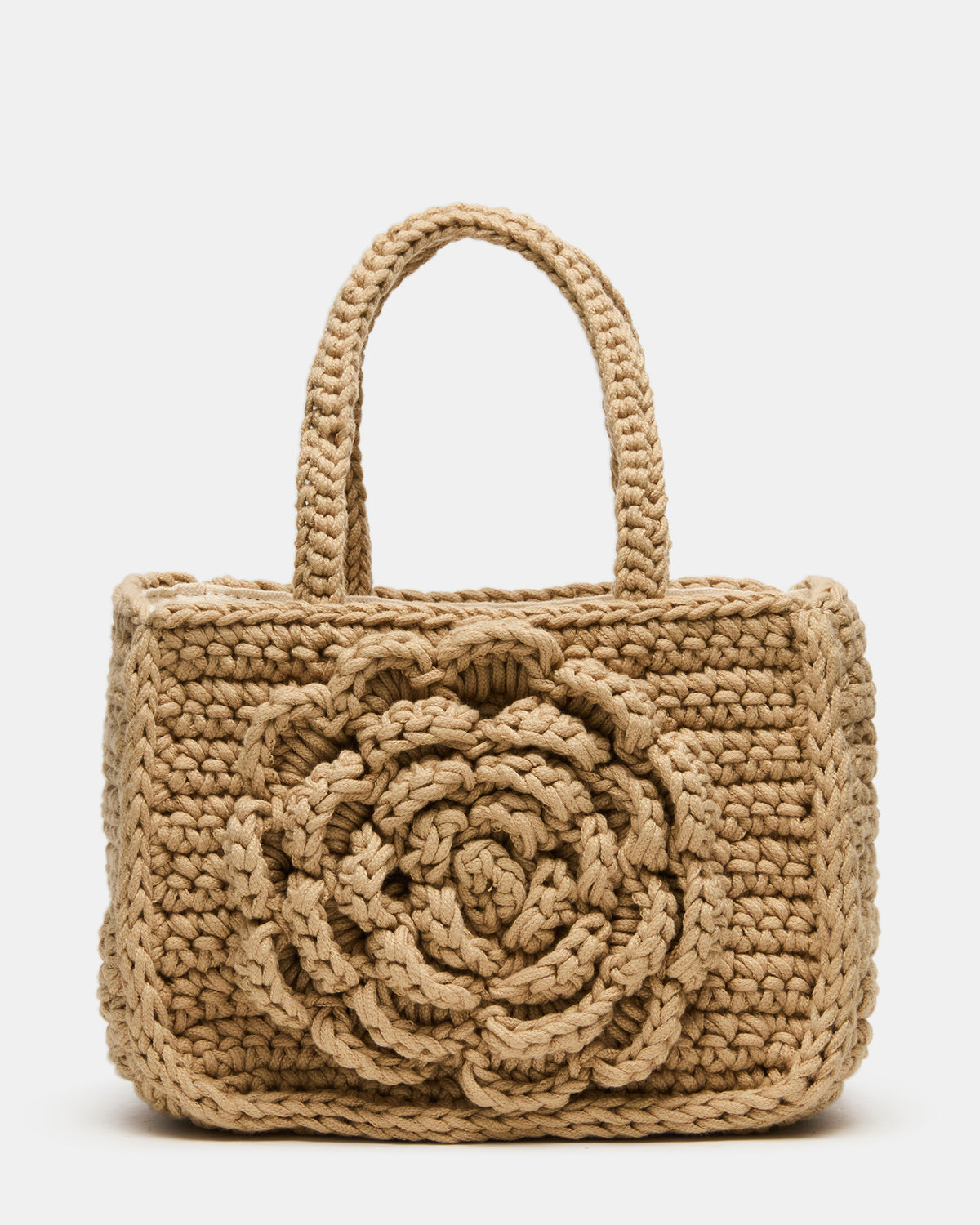 Steve Madden LUVLY Bag Natural Mini Top-Handle Flower Decal Crochet Crossbody Handbag
