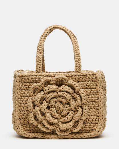 Steve Madden LUVLY Bag Natural Mini Top-Handle Flower Decal Crochet Crossbody Handbag
