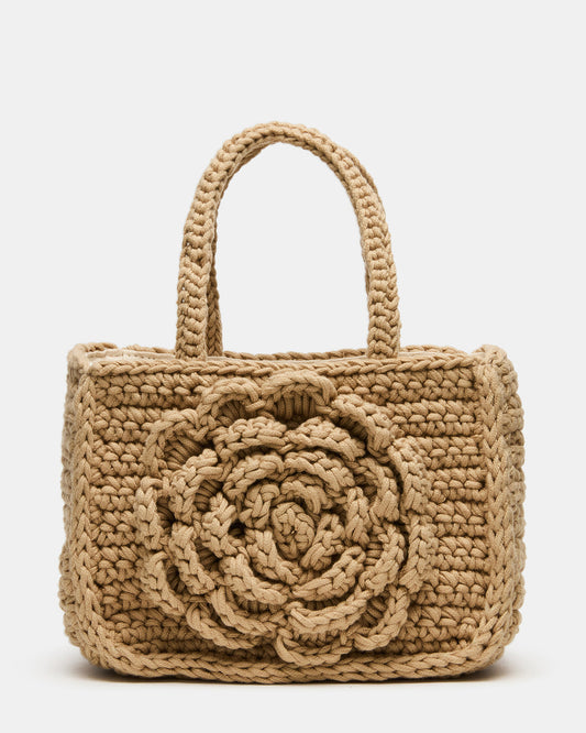 Steve Madden LUVLY Bag Natural Mini Top-Handle Flower Decal Crochet Crossbody Handbag