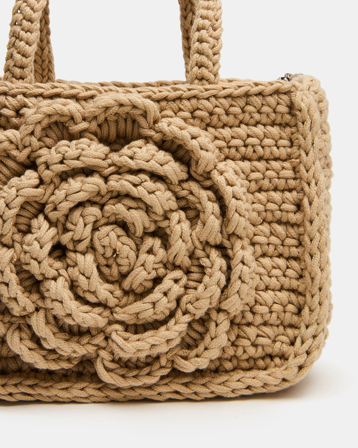 Steve Madden LUVLY Bag Natural Mini Top-Handle Flower Decal Crochet Crossbody Handbag