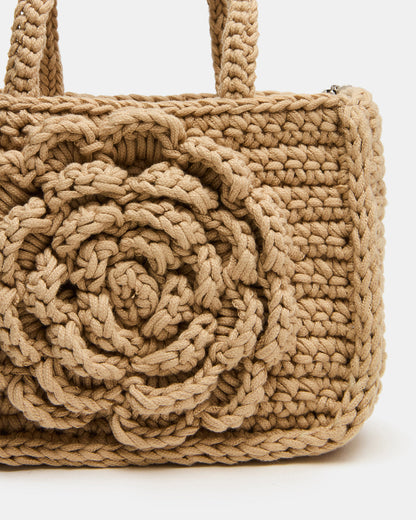 Steve Madden LUVLY Bag Natural Mini Top-Handle Flower Decal Crochet Crossbody Handbag