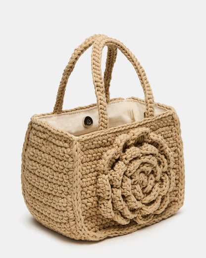 Steve Madden LUVLY Bag Natural Mini Top-Handle Flower Decal Crochet Crossbody Handbag