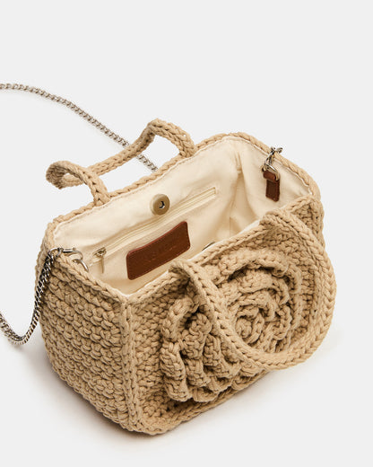 Steve Madden LUVLY Bag Natural Mini Top-Handle Flower Decal Crochet Crossbody Handbag
