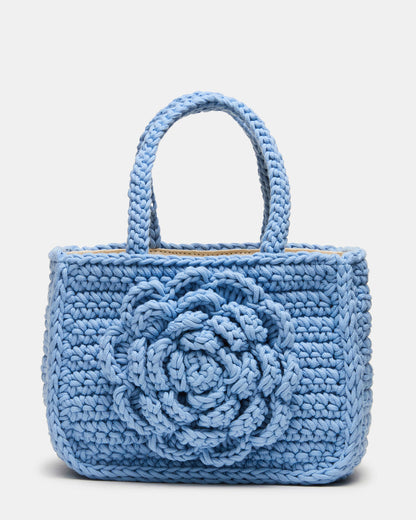 Steve Madden LUVLY Bag Light Blue Mini Top-Handle Flower Decal Crochet Crossbody Handbag