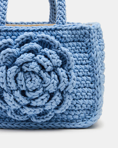 Steve Madden LUVLY Bag Light Blue Mini Top-Handle Flower Decal Crochet Crossbody Handbag