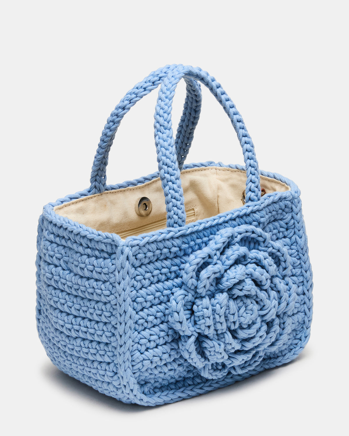 Steve Madden LUVLY Bag Light Blue Mini Top-Handle Flower Decal Crochet Crossbody Handbag