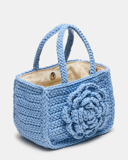 Steve Madden LUVLY Bag Light Blue Mini Top-Handle Flower Decal Crochet Crossbody Handbag