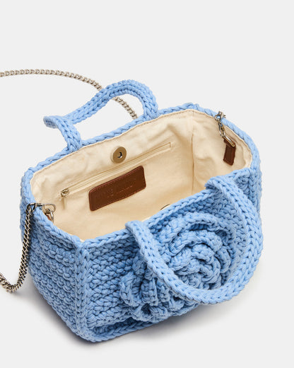 Steve Madden LUVLY Bag Light Blue Mini Top-Handle Flower Decal Crochet Crossbody Handbag