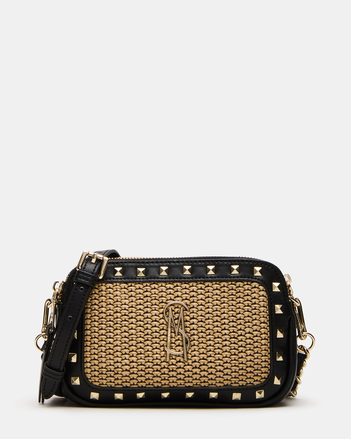 Steve Madden DAISYS Black Multi Women's Studded Straw Crossbody Handbag