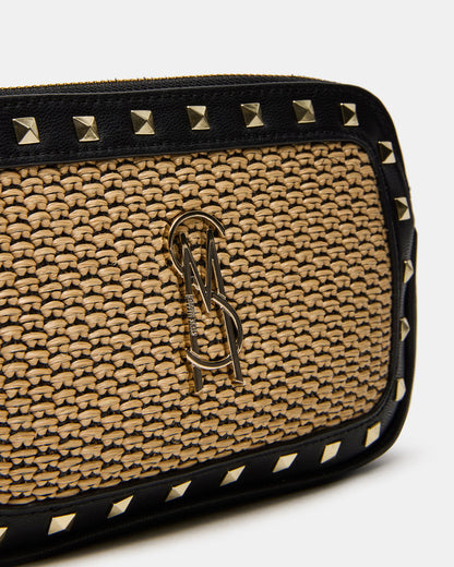 Steve Madden DAISYS Black Multi Women's Studded Straw Crossbody Handbag