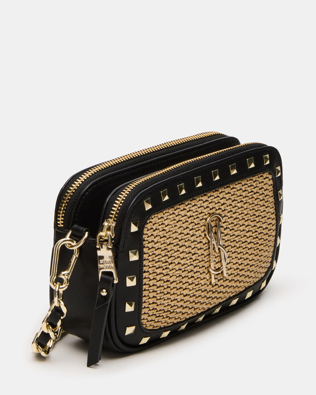 Steve Madden DAISYS Black Multi Women's Studded Straw Crossbody Handbag