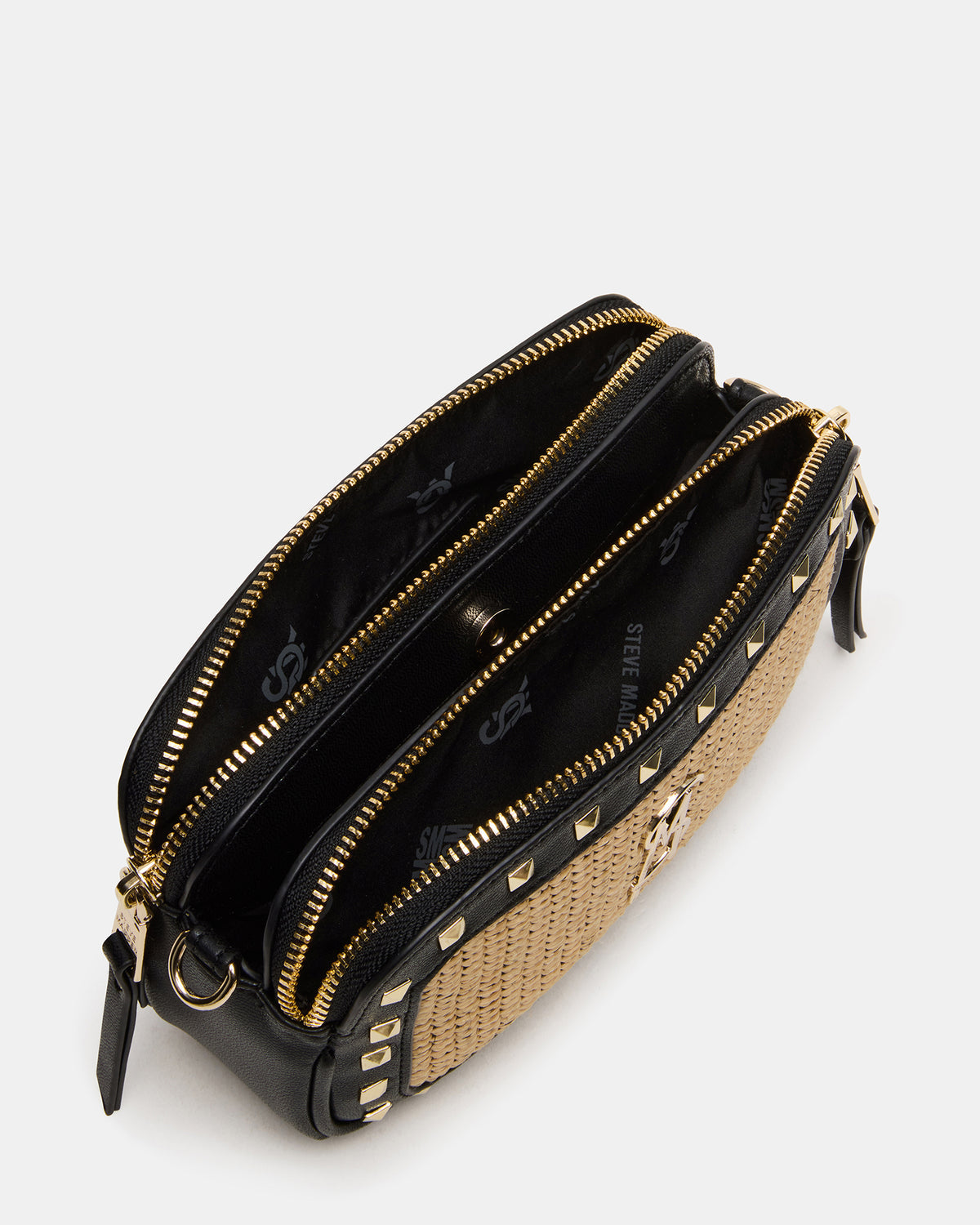 Steve Madden DAISYS Black Multi Women's Studded Straw Crossbody Handbag