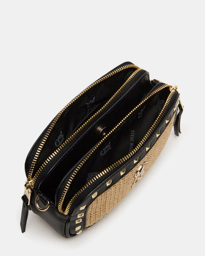 Steve Madden DAISYS Black Multi Women's Studded Straw Crossbody Handbag