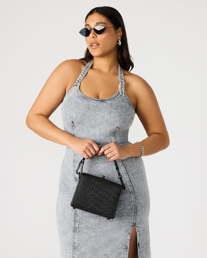 Steve Madden NOYA Black/Black Women's Embossed Crossbody Top-Handle Box Handbag