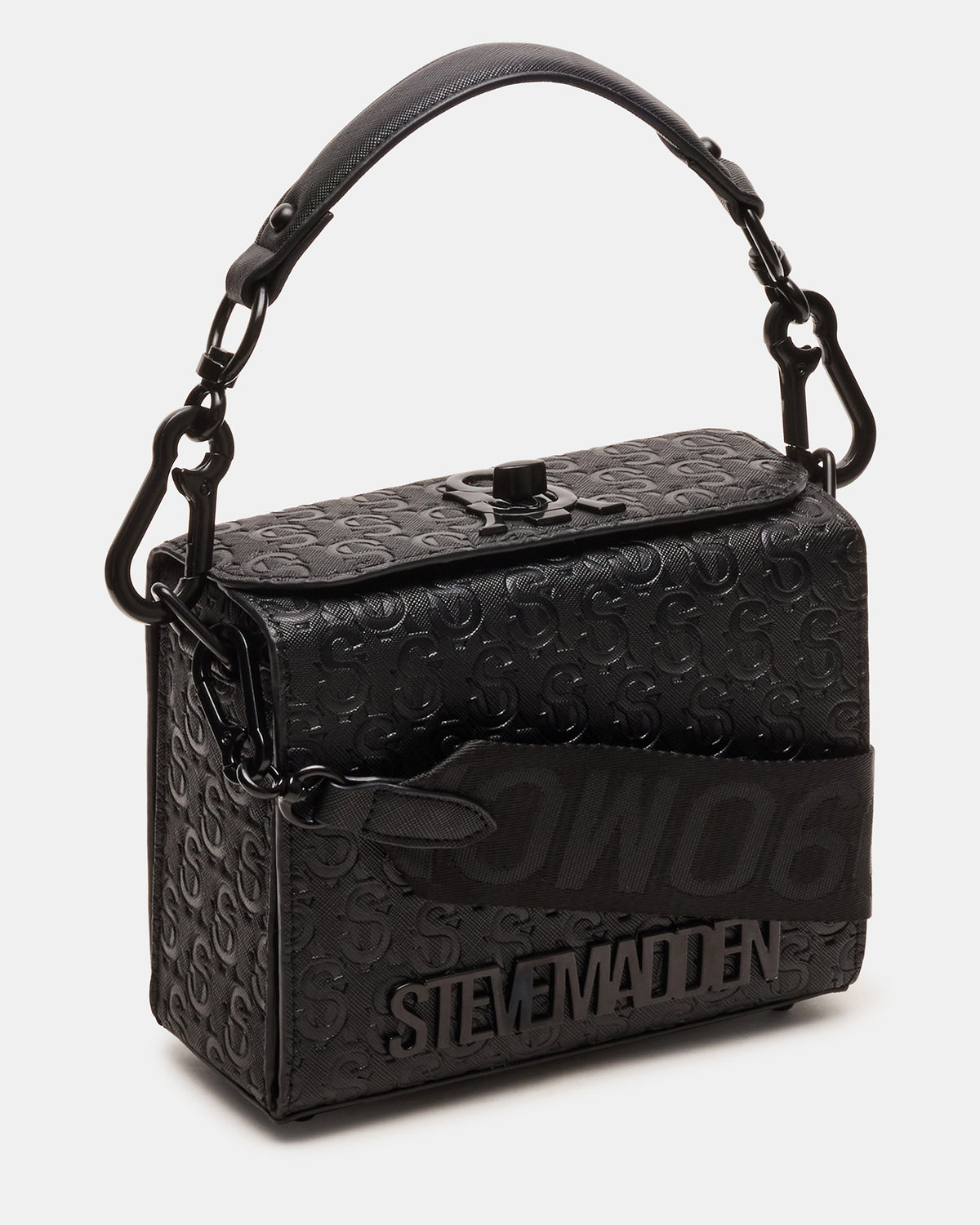 Steve Madden NOYA Black/Black Women's Embossed Crossbody Top-Handle Box Handbag
