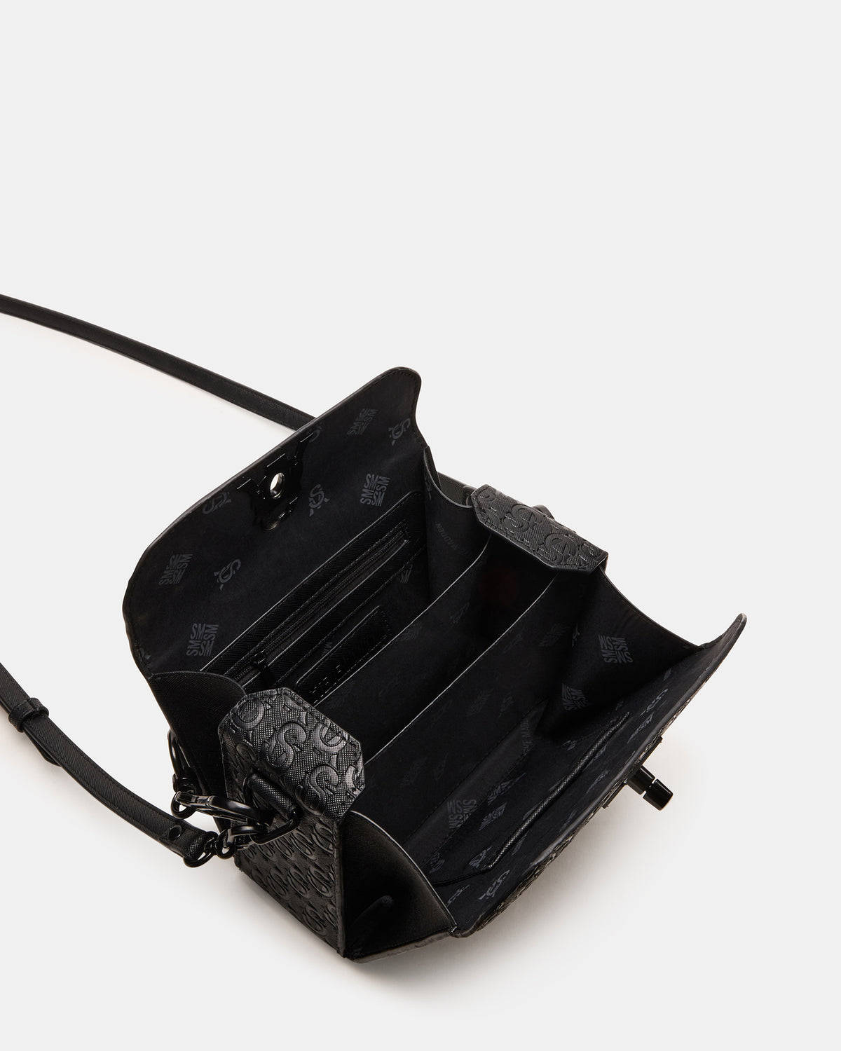 Steve Madden NOYA Black/Black Women's Embossed Crossbody Top-Handle Box Handbag