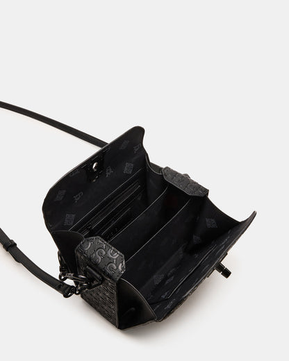 Steve Madden NOYA Black/Black Women's Embossed Crossbody Top-Handle Box Handbag