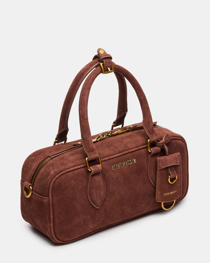 Steve Madden MERIT Bag Chestnut Suede Top-Handle Satchel Crossbody Handbag
