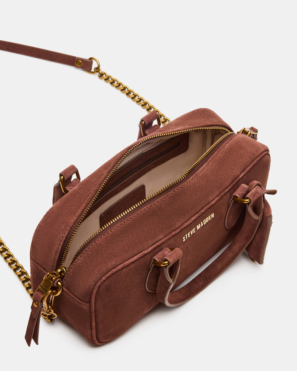 Steve Madden MERIT Bag Chestnut Suede Top-Handle Satchel Crossbody Handbag
