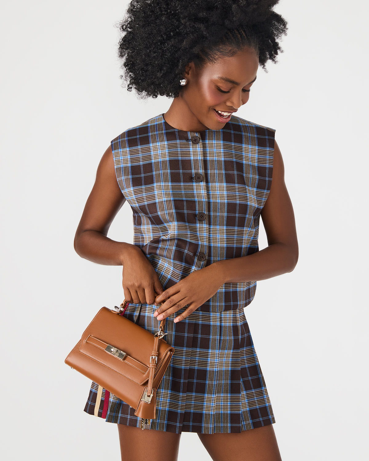Steve Madden ELLOISE Bag Cognac Structured Mini Crossbody Handbag