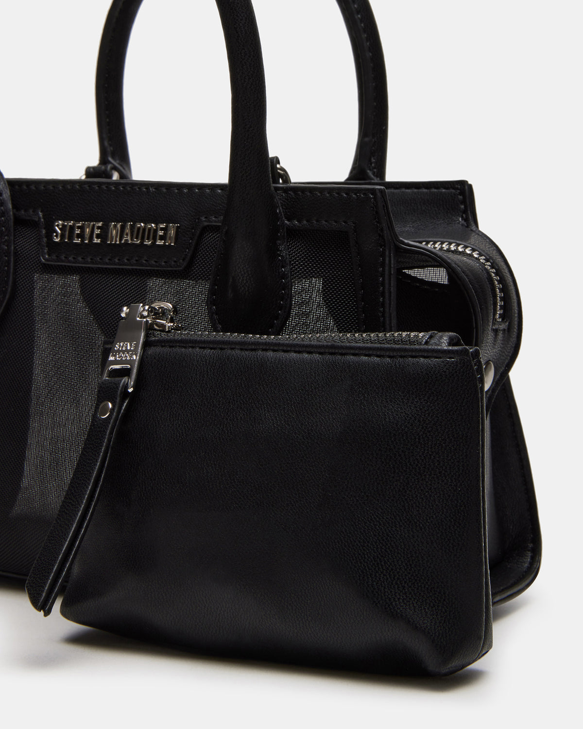 Steve Madden PEACHY Black Women's Mini Top-Handle Mesh Handbag