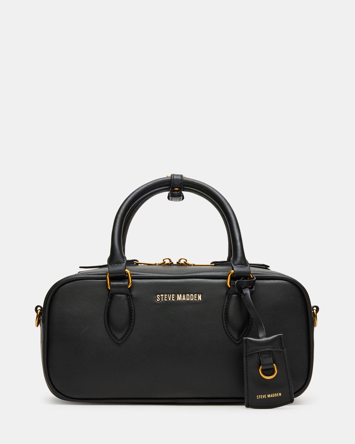 Steve Madden MERIT Bag Black Leather Top-Handle Satchel Crossbody Handbag