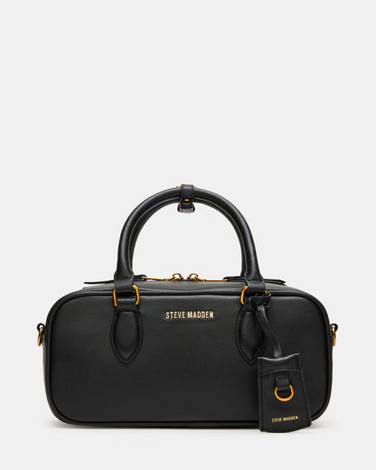Steve Madden MERIT Bag Black Leather Top-Handle Satchel Crossbody Handbag
