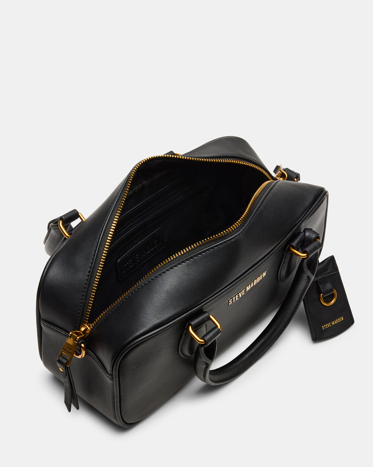 Steve Madden MERIT Bag Black Leather Top-Handle Satchel Crossbody Handbag