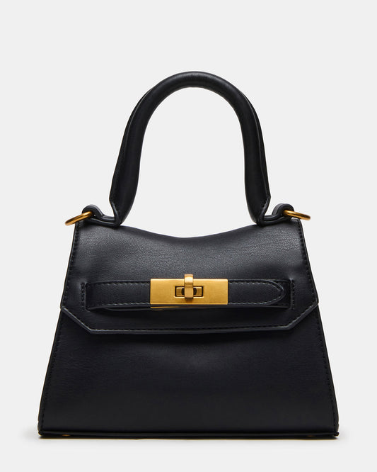 Steve Madden MADLYN Bag Black Structured Turn-Lock Closure Top-Handle Crossbody Mini Handbag