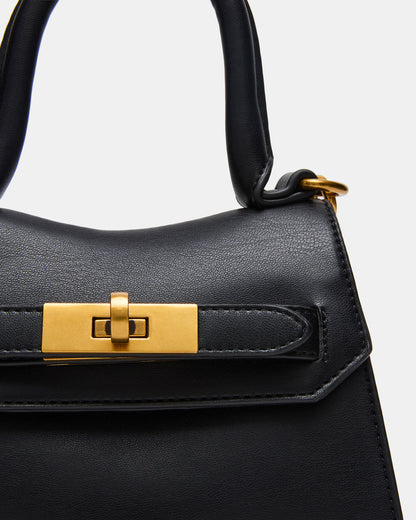 Steve Madden MADLYN Bag Black Structured Turn-Lock Closure Top-Handle Crossbody Mini Handbag