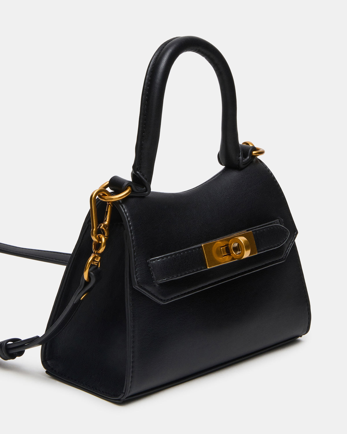 Steve Madden MADLYN Bag Black Structured Turn-Lock Closure Top-Handle Crossbody Mini Handbag